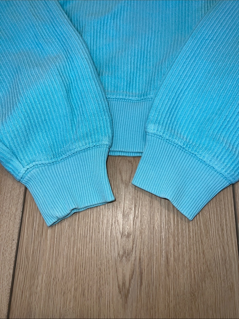 aerie Bright Turquoise Cropped Ribbed Oversized Crewneck Sweater - Picture 9 of 10